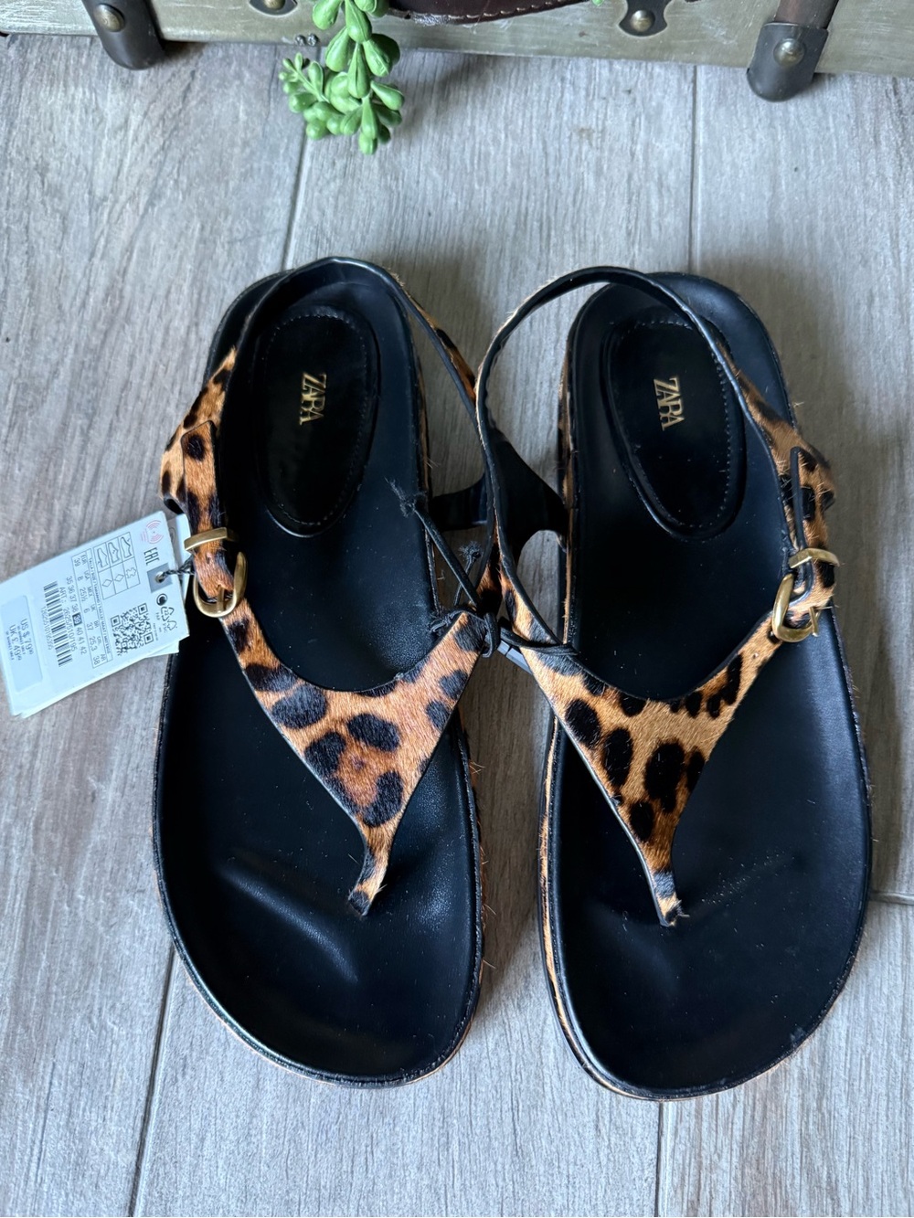 Zara Leopard Print Leather Sandals in Black and Brown new with tags - Picture 1 of 5